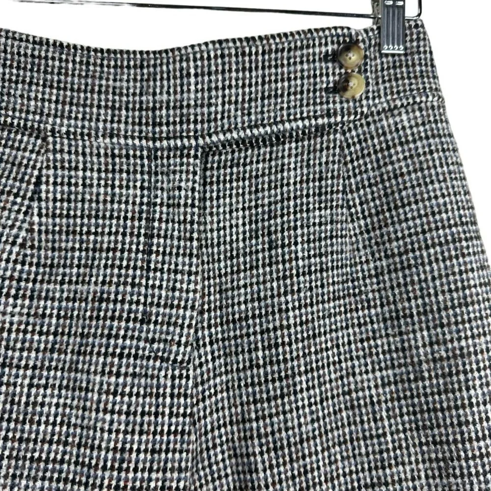 Kate Spade Brown Blue Black‎ Beige Houndstooth Tweed Pants Size 4